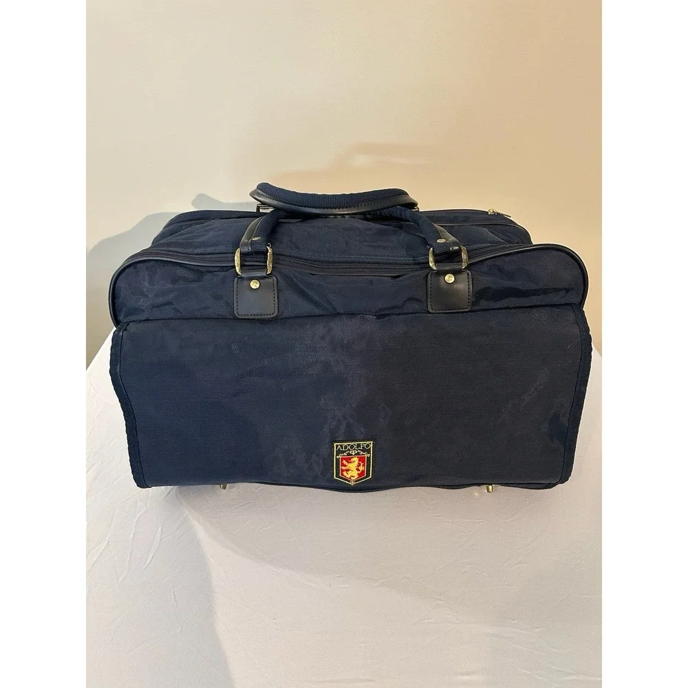 VTG Adolfo Navy Blue Soft Sided Zip Weekender Bag W/ Shoulder Strap 20x9